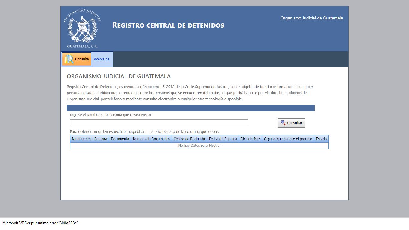 Consulta al Registro Central de Detenidos